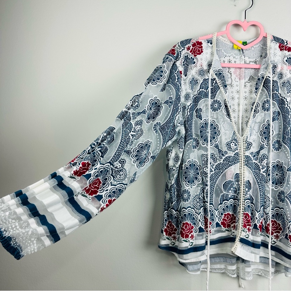 FARM Rio Blue and Red Patterned Blouse - Picture 5 of 15